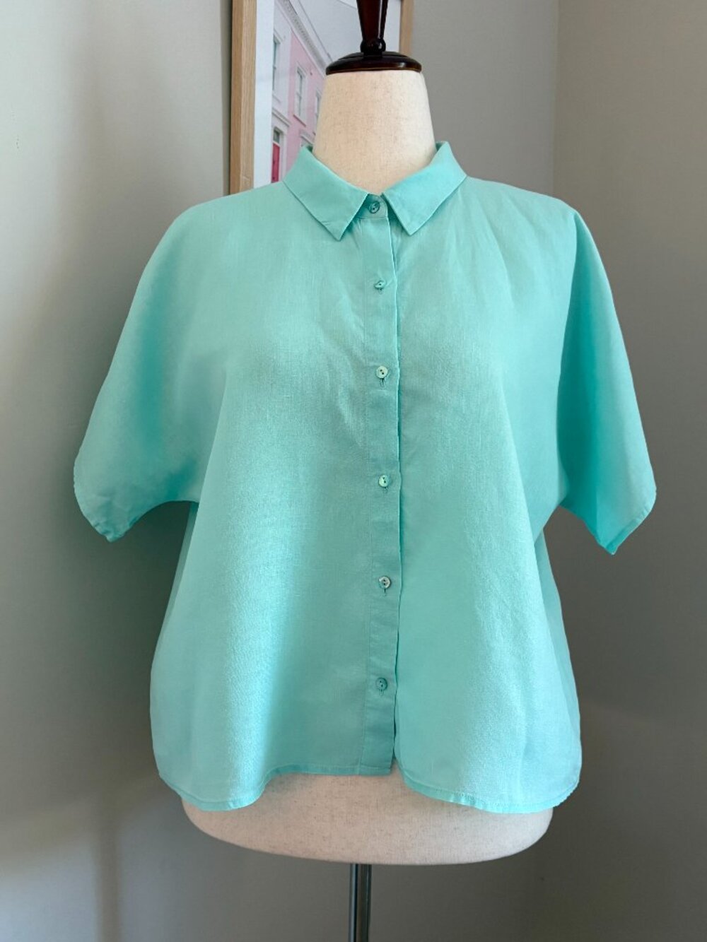 Eileen Fisher Size M Organic Handkerchief Line Short Sleeve Boxy Shirt